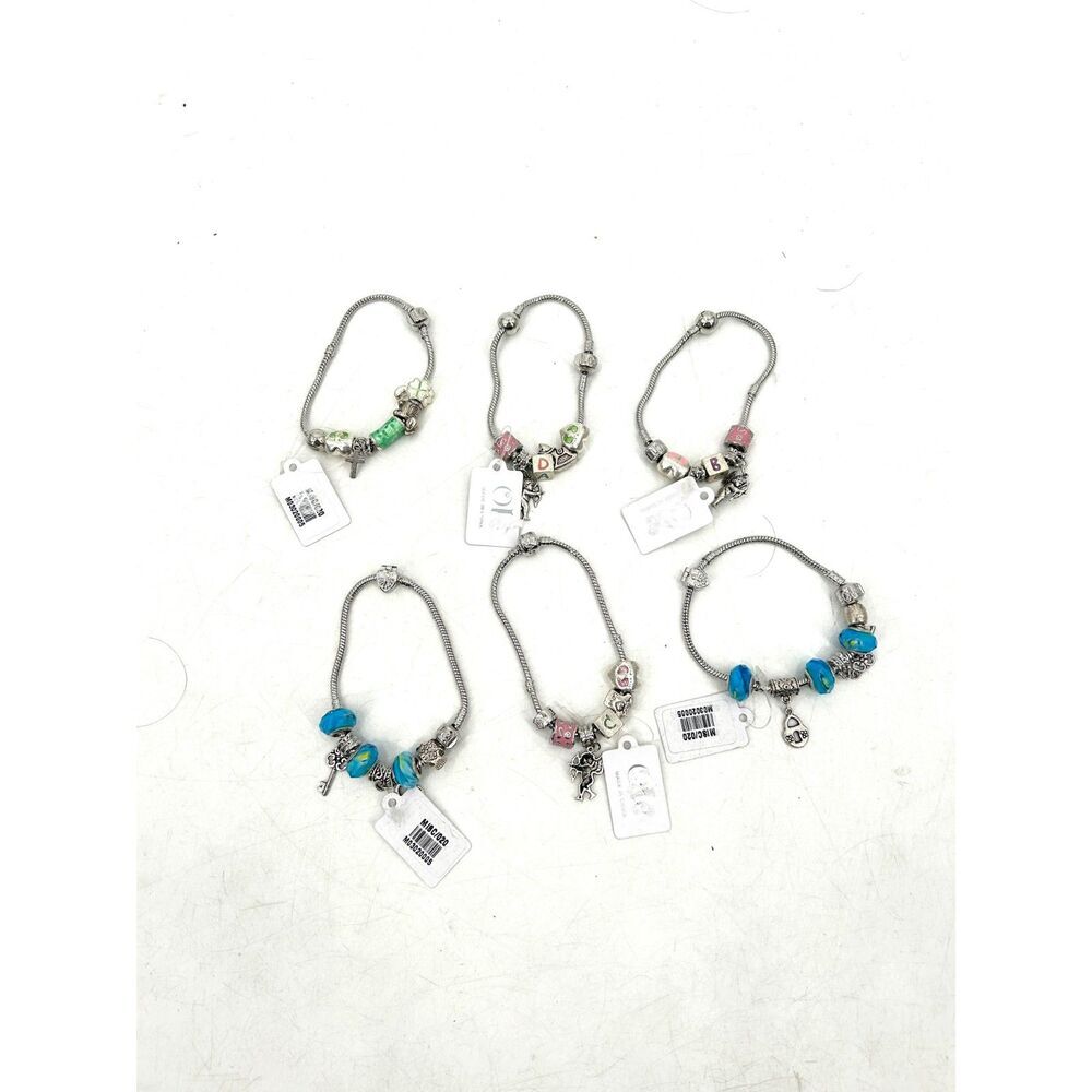 NWT Set Of 6 Silver Tone Charm Bracelets Costume Jewelry